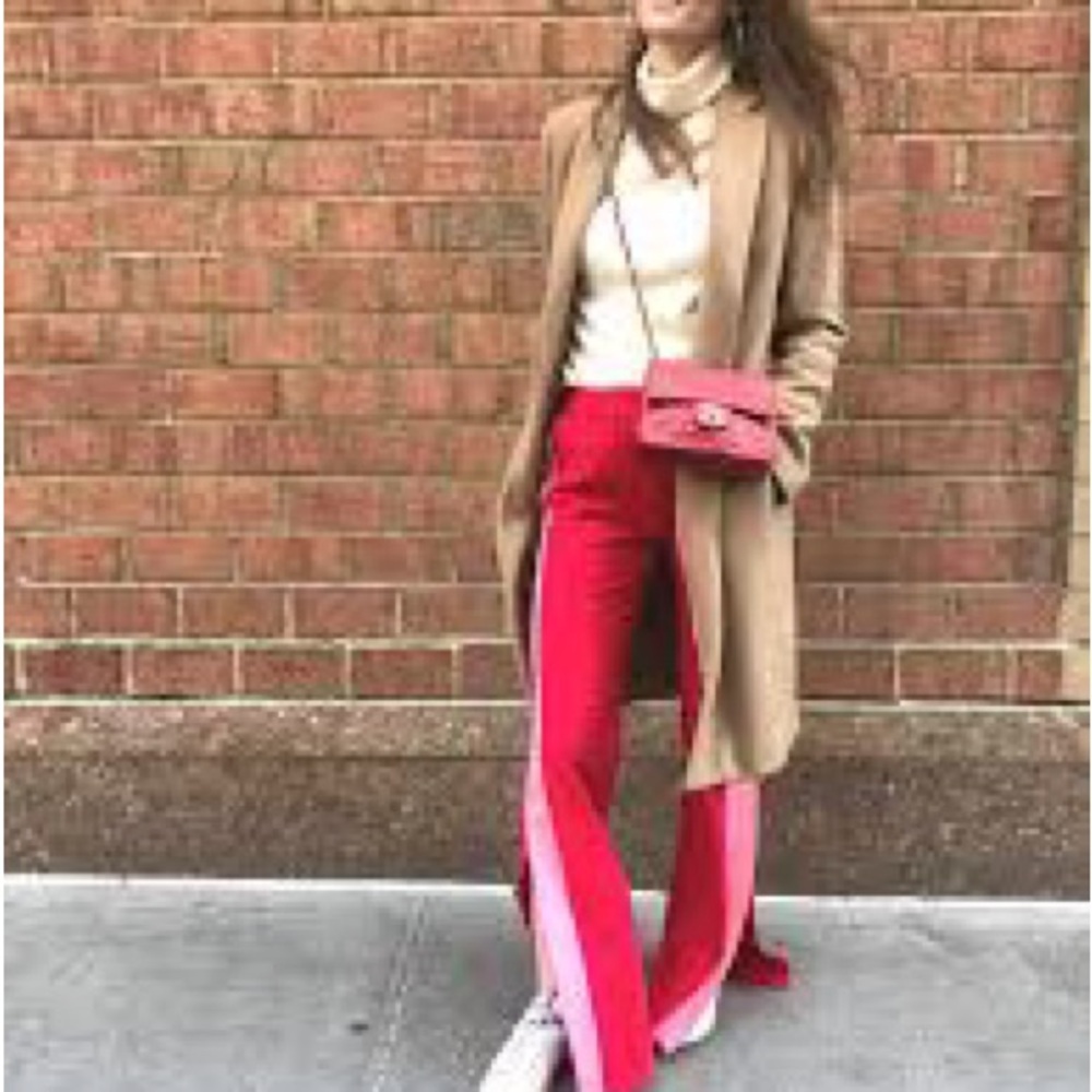 Red and Pink Wide Leg Pants with High Waist